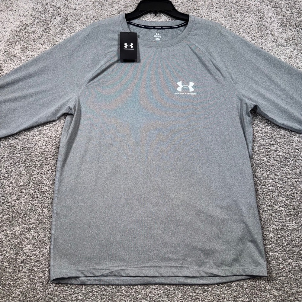 Under Armour Run Shirt Mens Long Sleeve Heathered Gray Large NEW